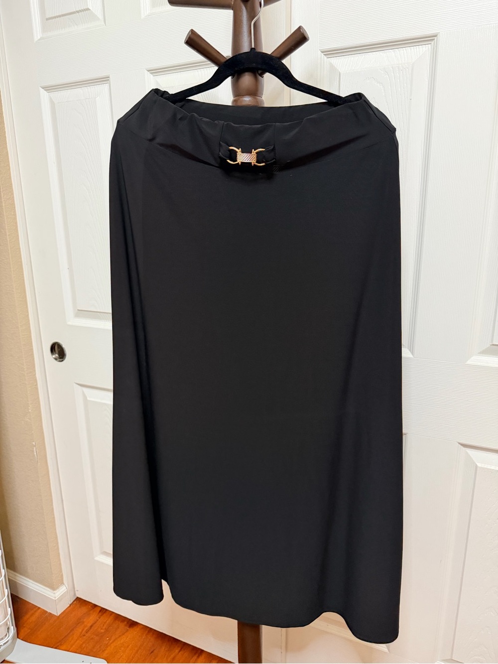 Women's Black A-Line Skirt with Gold Buckle Detail